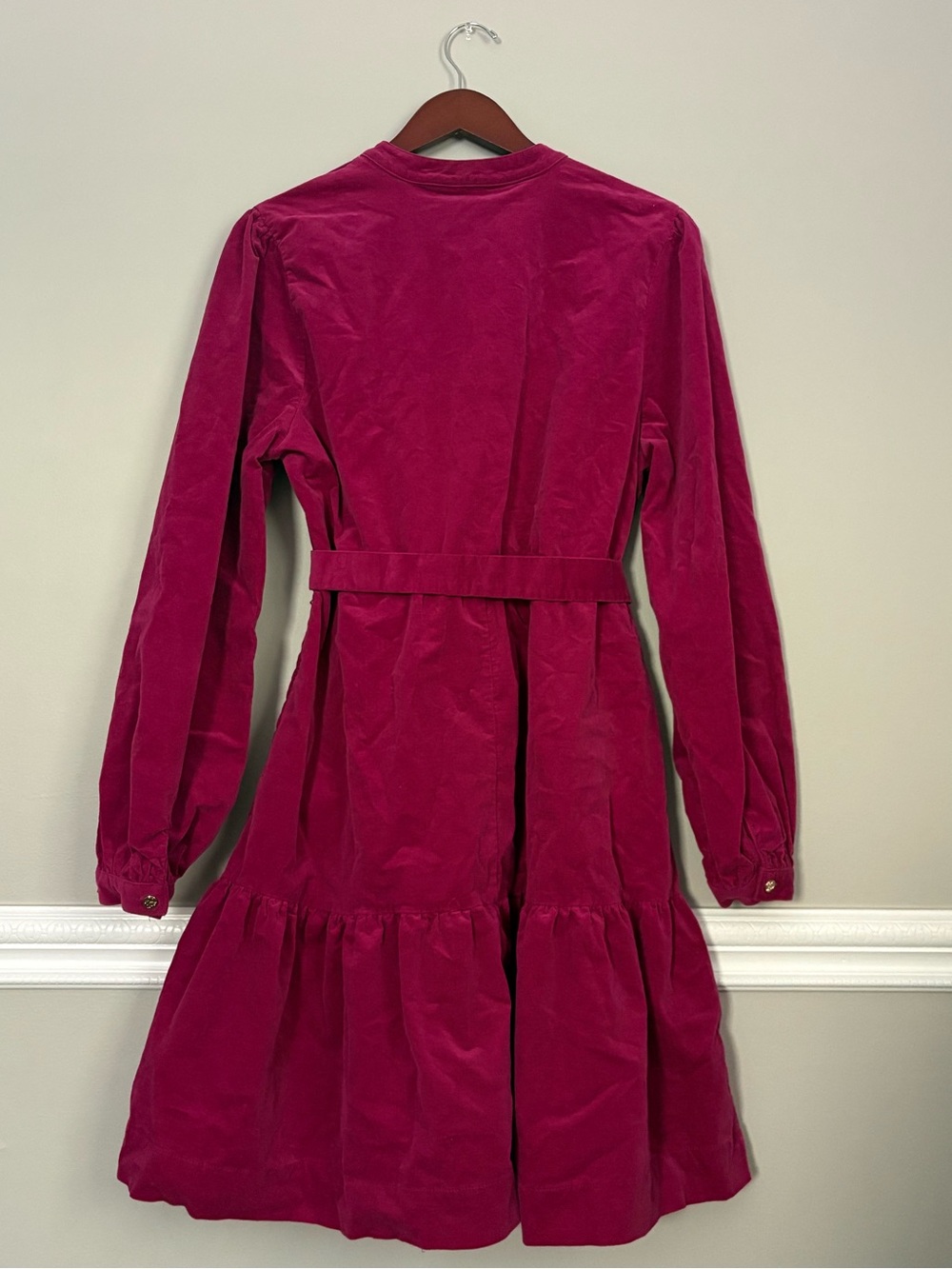 Draper James Raspberry Corduroy Button Front Belted Shirt Dress XL - Picture 9 of 12